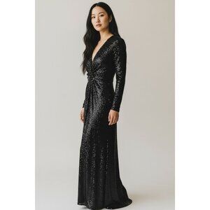 NEW Nanette Lepore Womens 12 Black Sequin Long Sleeve Maxi Evening Gown Dress